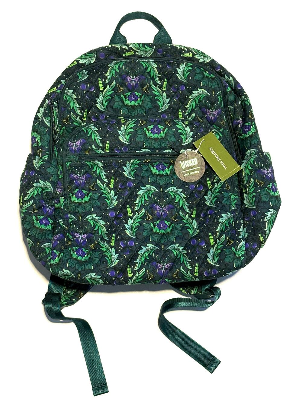 Vera Bradley Wicked Bancroft Backpack Green Lrg Wickedly Beautiful 15.5x12X8”
